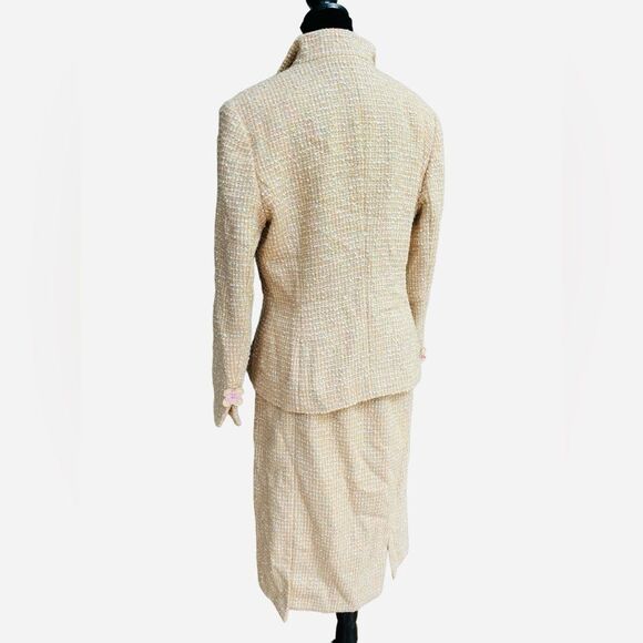 Vintage Escada Wool Tweed Suit Size 10 Pastel Yellow Mod Mad Men Vibes - Picture 5 of 12